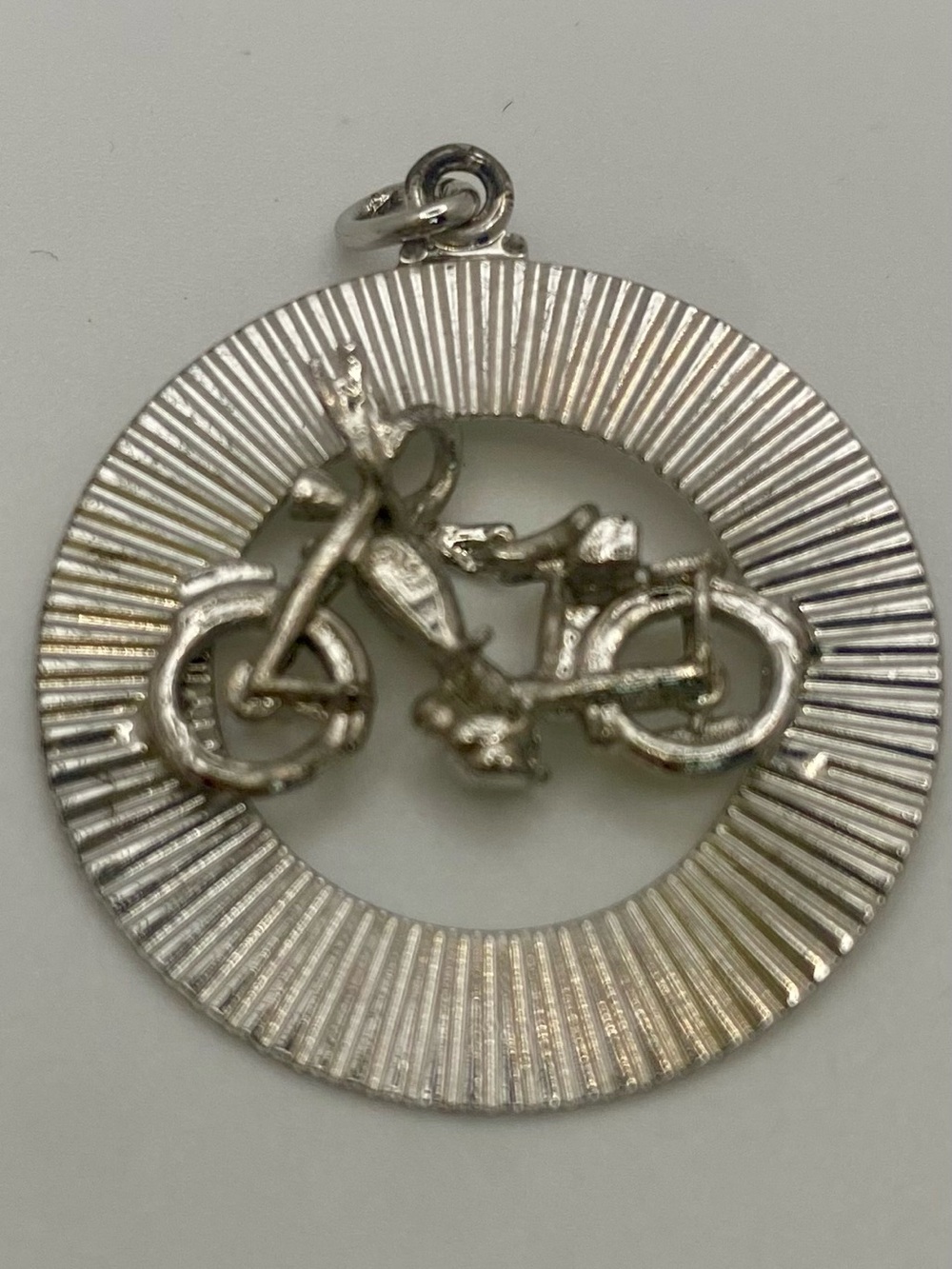 Vintage Sterling Silver Motorcycle / Chopper Circular Statement Pendant